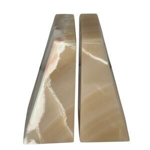 1970s–1990s Honey Onyx Stone Bookends 5.25” Heavy Wedge Pair